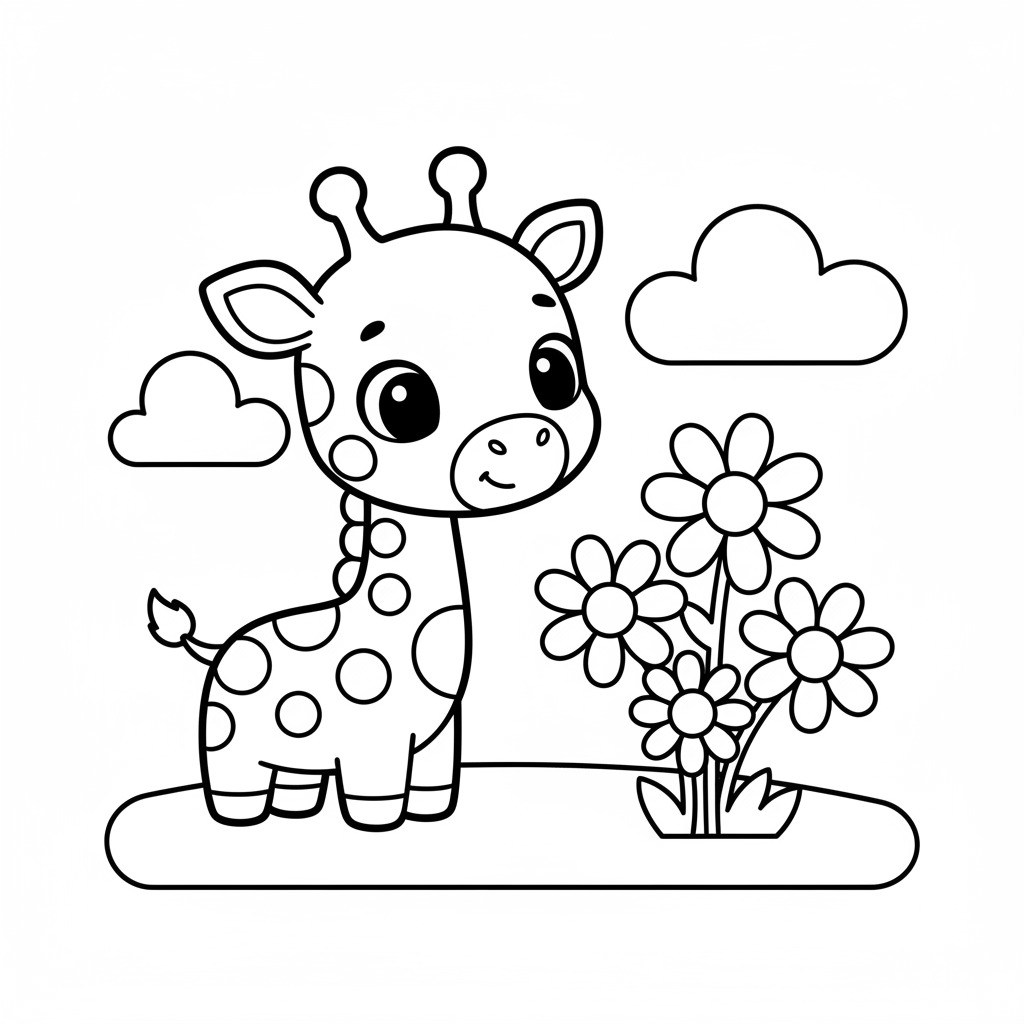 Niedliches Giraffenbaby mit Blumen