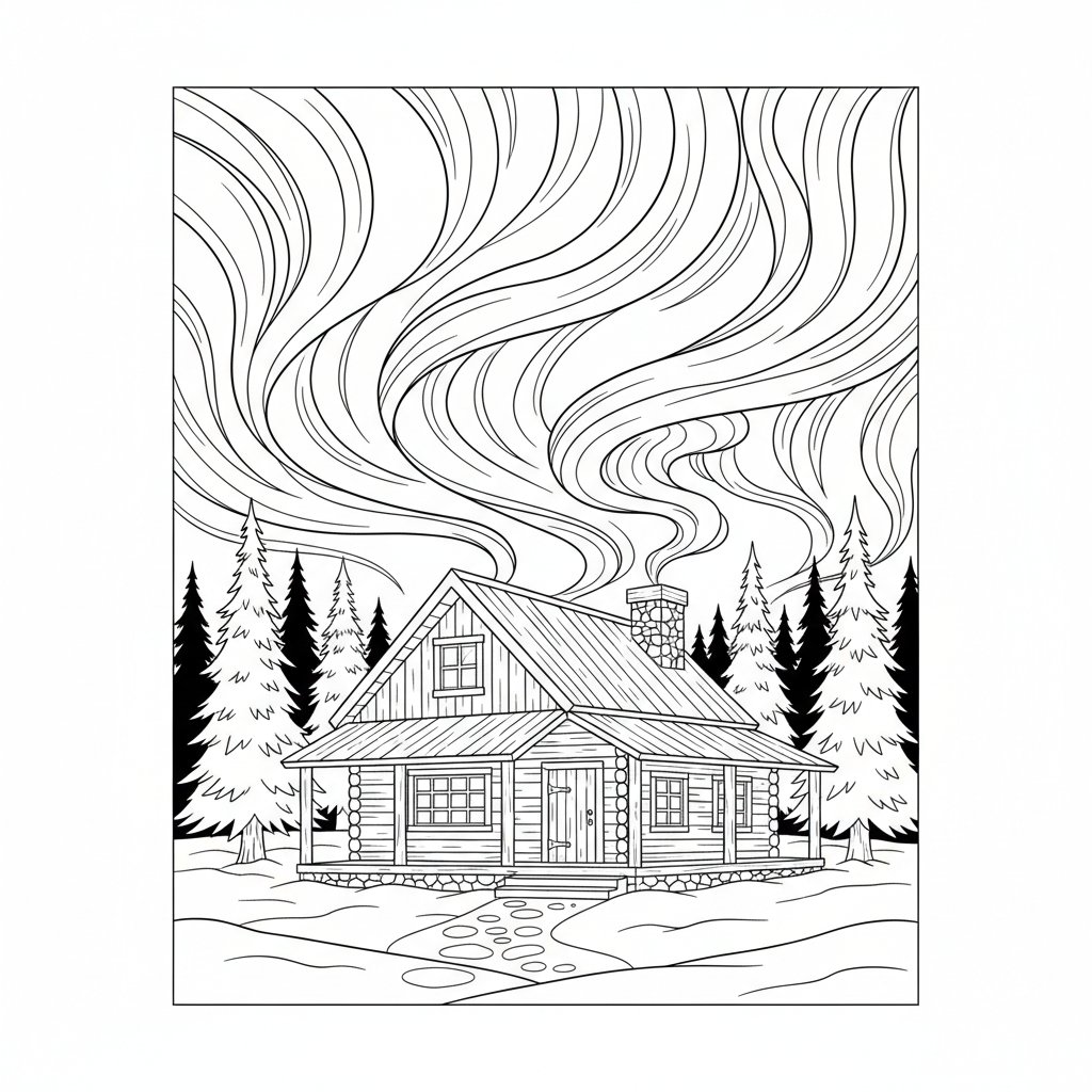 Northern Lights Over Mountain Cabin