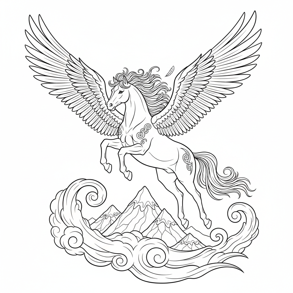 Geflügelter Pegasus in den Wolken