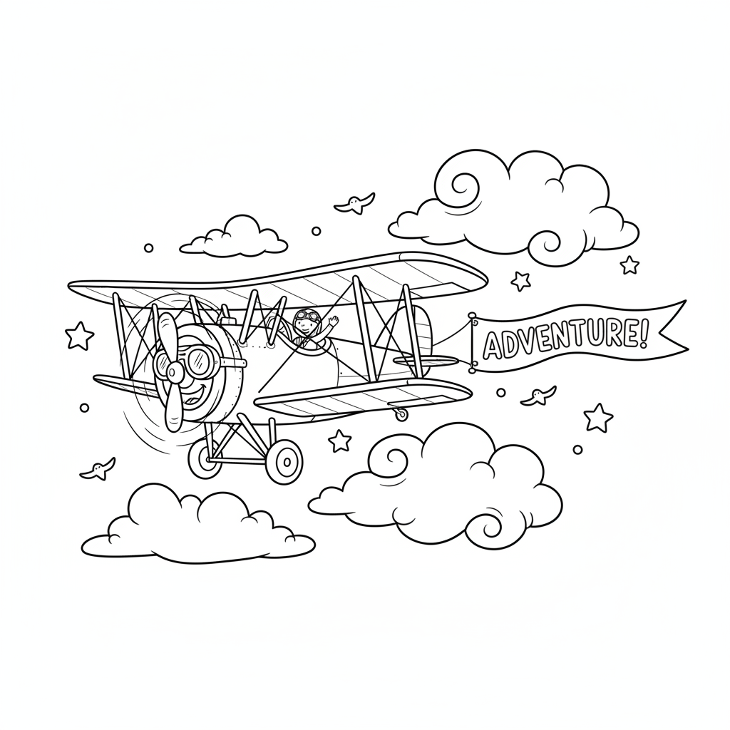 Classic Propeller Biplane in Sky