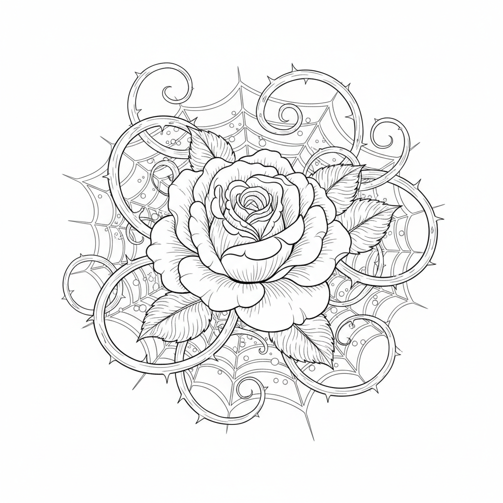 Gothic Blooming Rose with Thorns