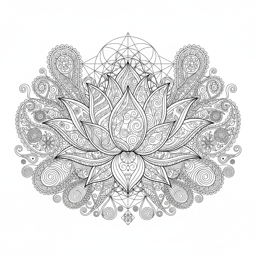 Detailreiche Paisley Lotusblüte