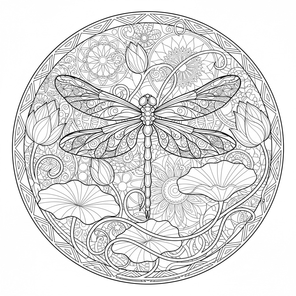 Jugendstil-Libelle mit Seerosen