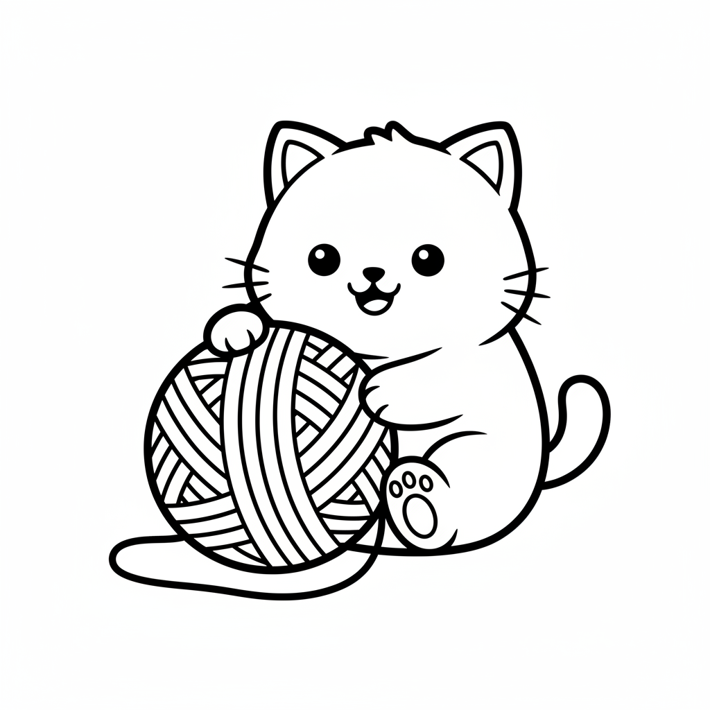 Playful Kitten with Yarn Ball