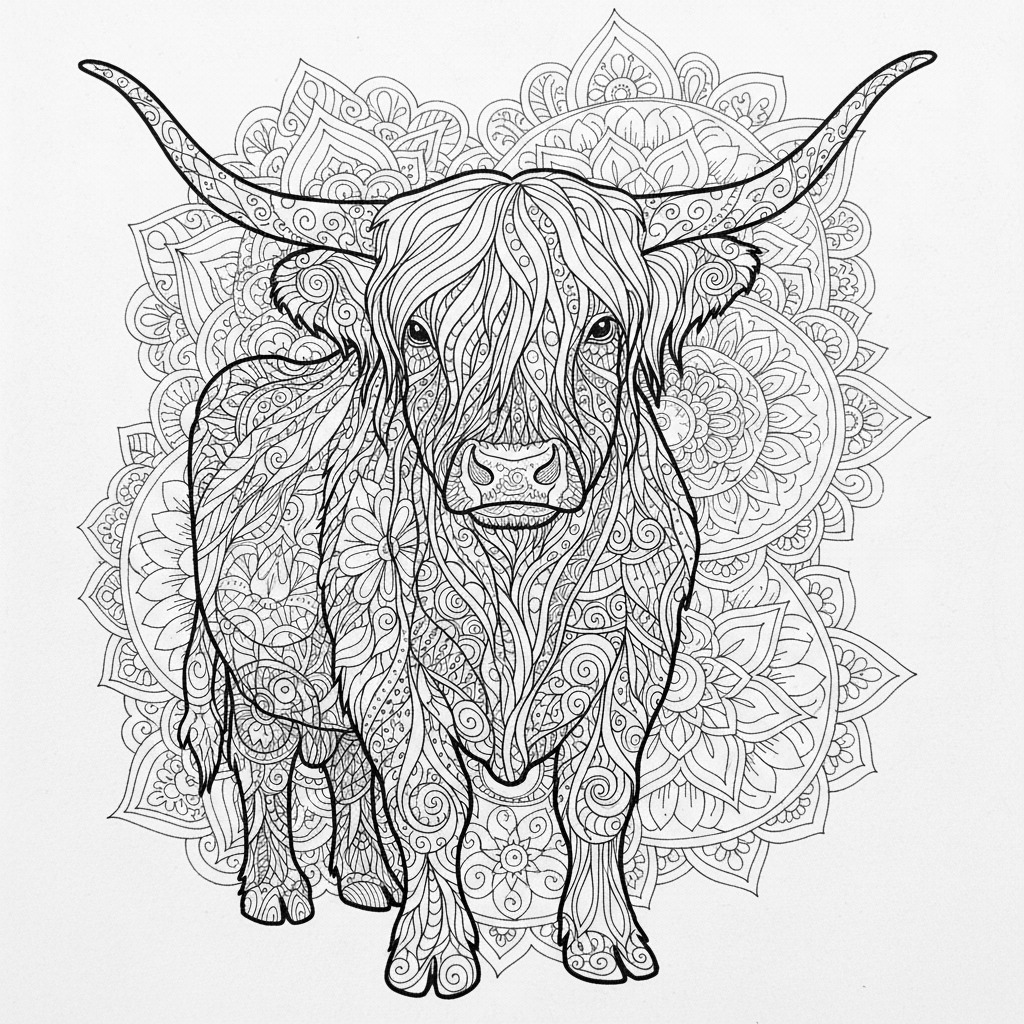Zentangle Highland Cow Portrait